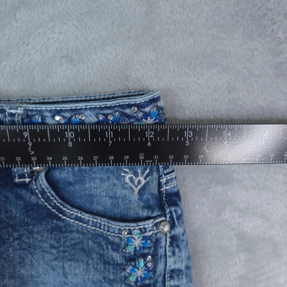 Justice Premium Denim Shorts Girls‎ 12S Blue Embroidered Rhinestone Y2K Boho